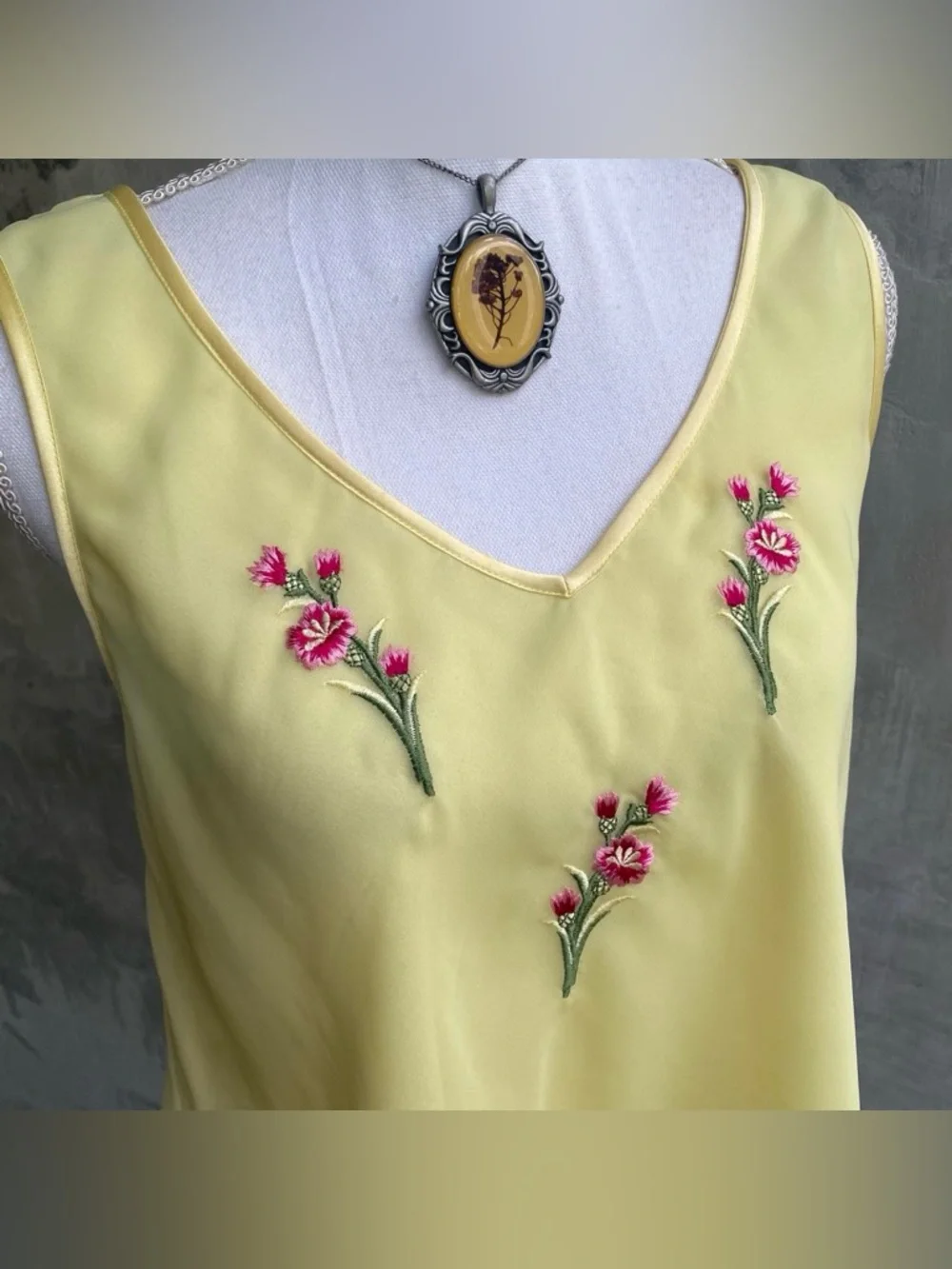 Vintage Butter Yellow Embroidered Slip Top
